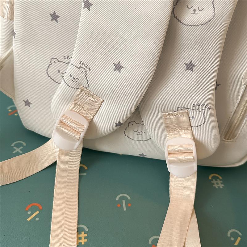 Cute Bear Print Backpack for Girls Teenagers Large Capacity School Bag Lightweight Student Rucksack
