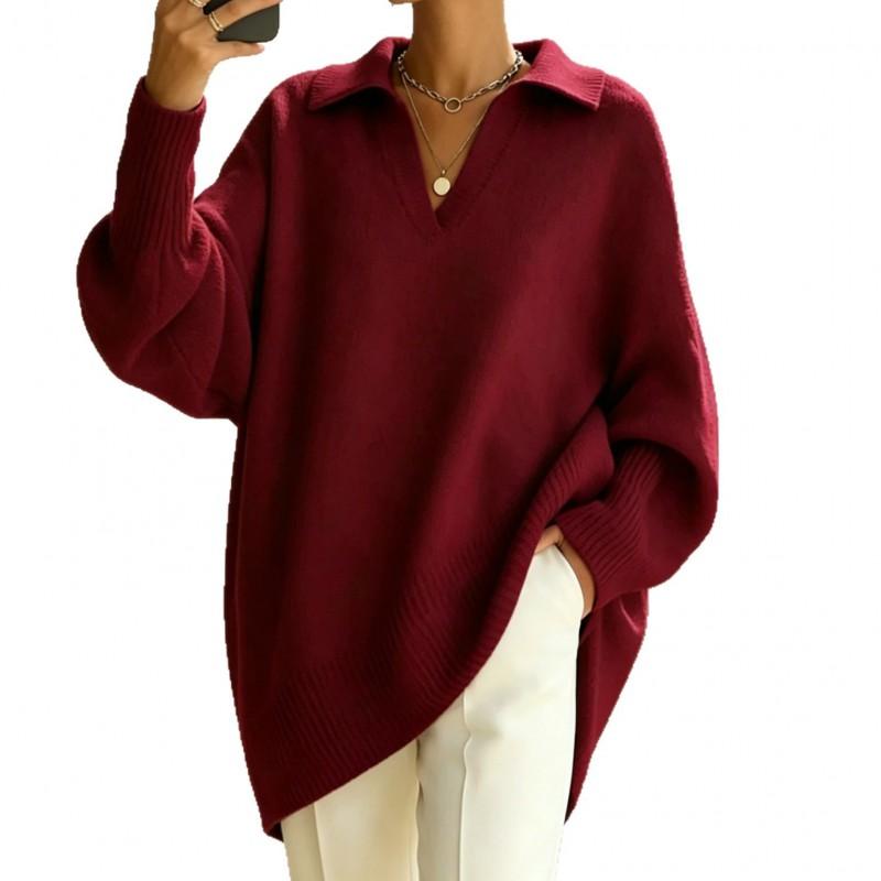 2026 Fall Winter Solid Color Long Sleeve Knit Sweater Women Loose Oversized Turtleneck Collar Pullover
