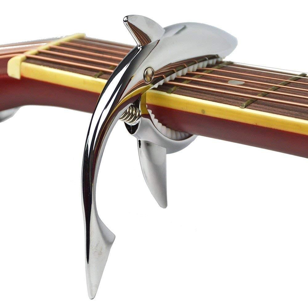 

Shark Guitar Capo Zinc Universal Quick Change Clamp for Acoustic Musical Instrument Accessories. Silver