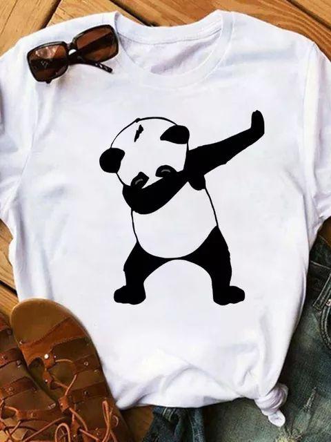 Maycaur Sommer Damen T-Shirt Lockere Oberteile Niedlicher Panda Herz Druck Kurzarm Weiblich Locker Lässig T-Shirt Damen Oberteil Tee
