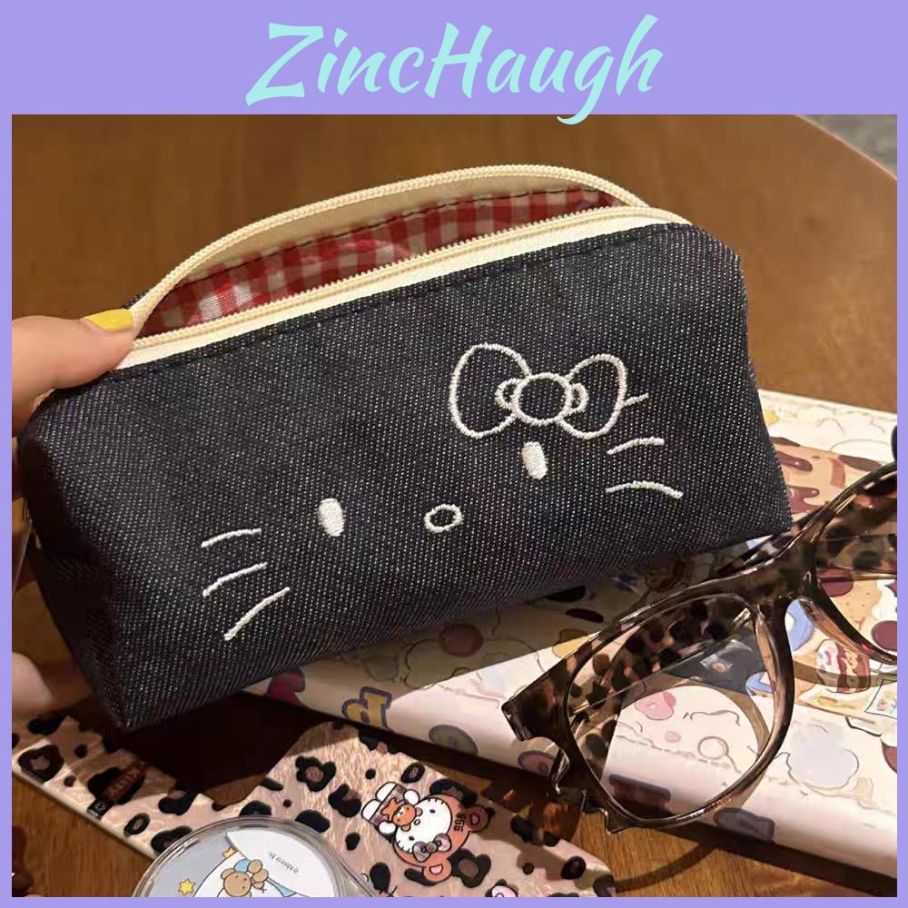 Cute Cat Canvas Pencil Case For Girls High School Students With Large Capacity Stationery Organizer