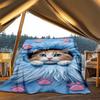 1pc Cat Paws Blue Fur Outdoor Flannel Blanket , Machine Washable Perfect Gift for Birthday , Holiday Travel Accessory , Durable Material