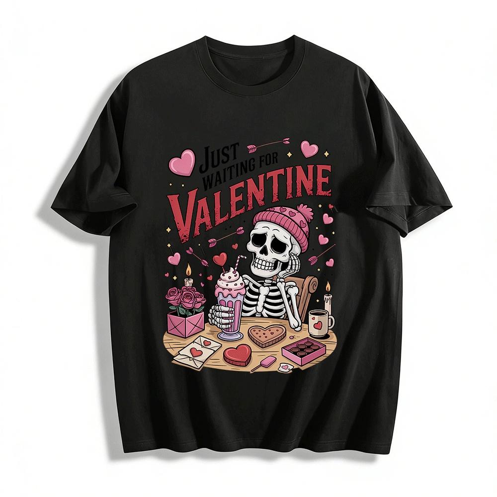 

Just Waiting For Valentine Skeleton Graphic Top Pure cotton T-shirt XXS