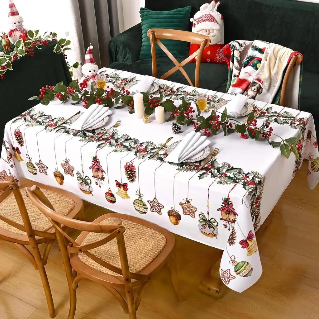 Christmas Poinsettia Buffalo Plaid Tablecloth for Table Decor Reusable Xmas Tree Kitchen Dining Tablecloth Christmas Decorations