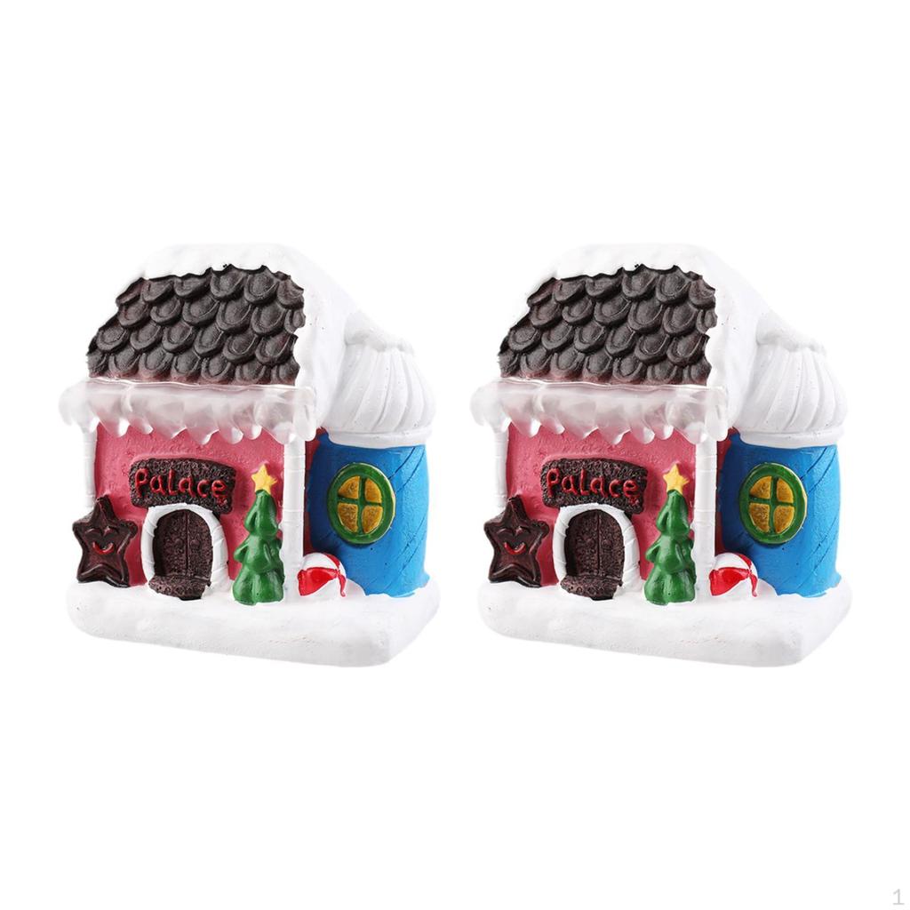 2 Pieces Lighted Christmas Village Figurines Tabletop Decorations House Sculptures for
