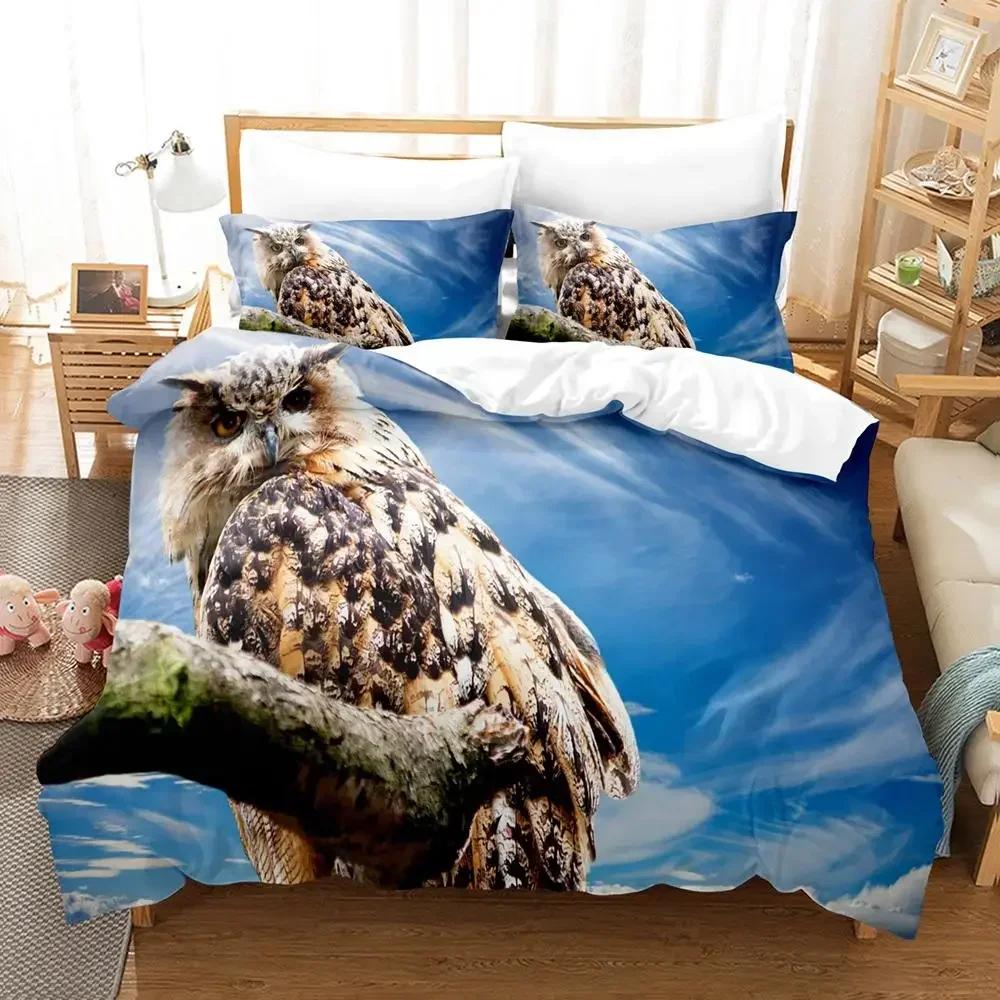 Owl Duvet Cover Set Microfiber Cute White Owl Comforter Cover Bird Animal Quilt Cover For Boys Teens Adults Double Queen Size