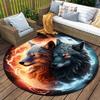 Water Fire Wolf Round Rug Floor Mat Doorway Rug With Nonslip Backing Outdoor Patio Camping Rug Floor Mat Living Room Bedroom Decoration