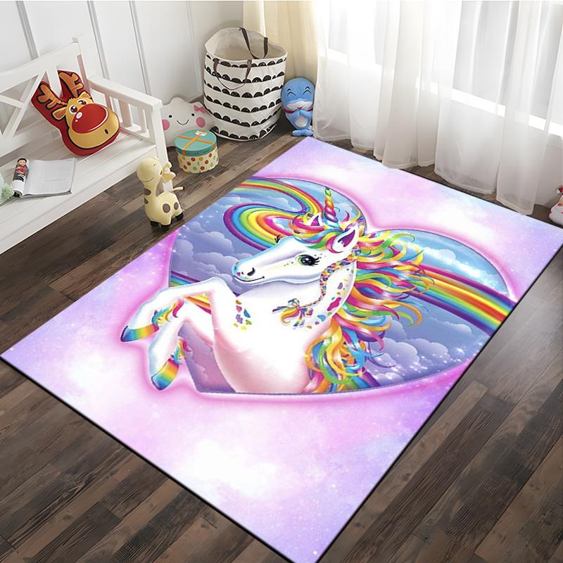 3D Cartoon Pattern Unicorn Rug Large Game Carpet Area for Living Room Kid Bedroom Sofa Kitchen Decorate Child Non slip Floor Mat
