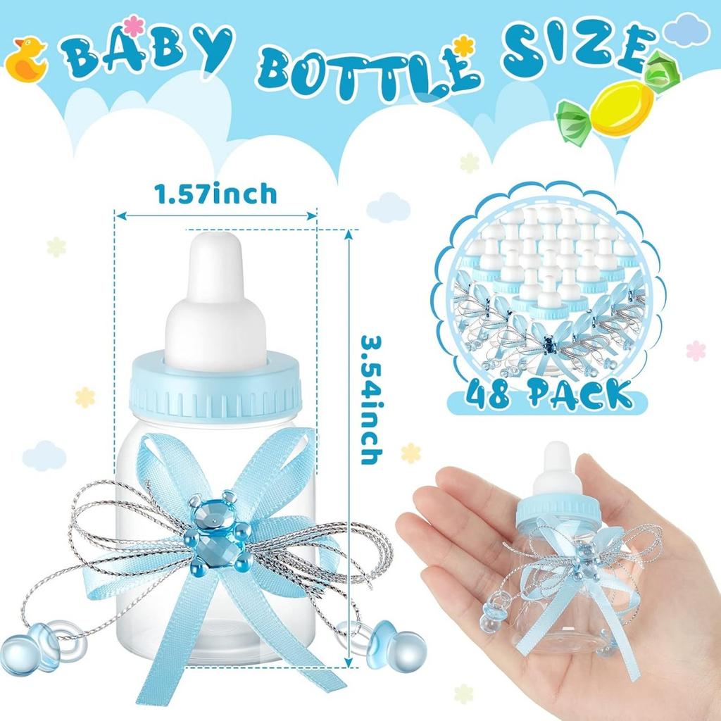 12 Pcs Baby Shower Bottles Mini Milk Bottle Plastic Bear Candy Bottles with Ribbon Baby Shower Wedding Gift for Guest