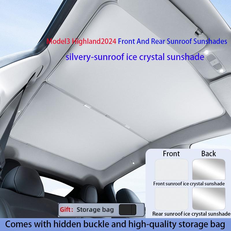 Sun Shades For Tesla Model 3+ Highland 2024 Y 2021-2023 Ice Cloth Buckle Sun Pare Glass Front Rear Sunroof Skylight Accessory