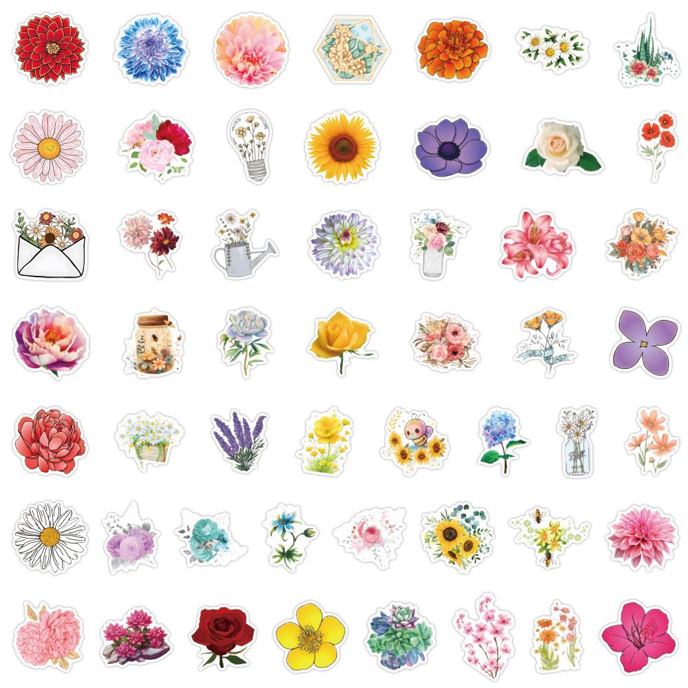 50 New Styles of Floral Flowers Doodle Stickers Decorative Notebook Guitar Suitcase Waterproof Stickers
