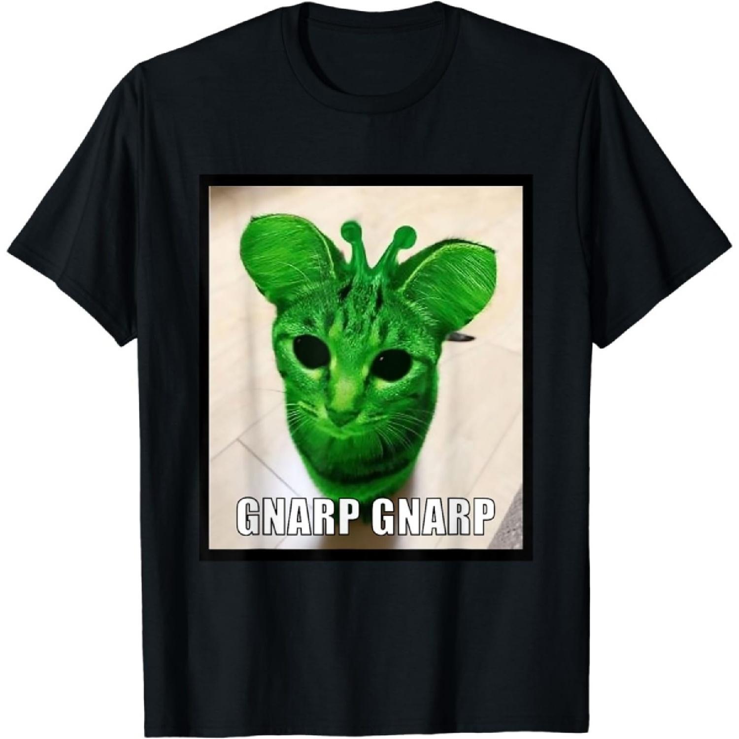 SykForn Gnarp Cat Silly Alien Cat Meme T-Shirt 100% Cotton Graphic Tee Shirts for Men Women Unisex S