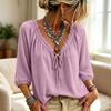 Women's Casual V-Neck Tie Front Top with Ruffle Trim Color