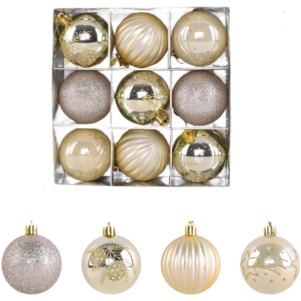 Christmas Ornaments Set 9 Pieces Hand Painted with Metallic Finish Suitable for Window Display and Holiday Home Decoration