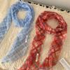 Bow Ties Plaid Pattern Long Silk Scarf Cravat Printed Flower Scarf Wrap Hair Band Long Ribbon Scarves Neckerchief Decoration