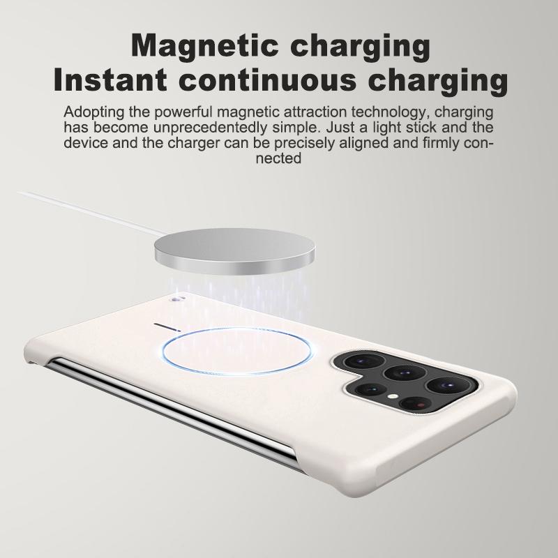 Frameless Wireless Charge Case For Samsung S25 Edge S24 FE S23 Ultra S22 Magnetic Shockproof Slim Hard PC Phone Cover