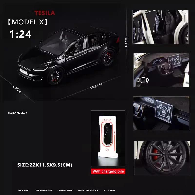 New 1:24 Simulation Tesla X Alloy Car Model Sound And Light Pull Back Toy Car Metal Electric Car Boy Collection Decoration Gift