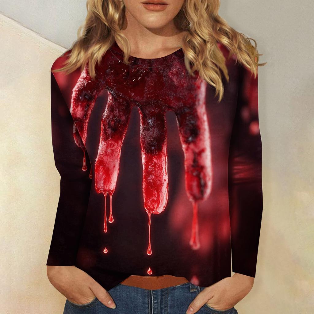 Women's Long-sleeved Loose-necked Halloween Print Casual Top , Suitable for Holiday Parties