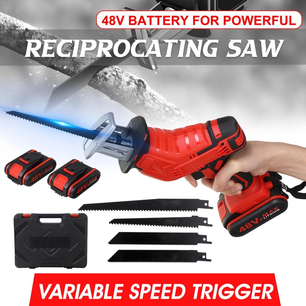 48V Cordless Reciprocating Saw High Speed Chainsaw Wood Metal PVC Pipe Cutting Reciprocating Saw Power Tool with 7500mAh Battery
