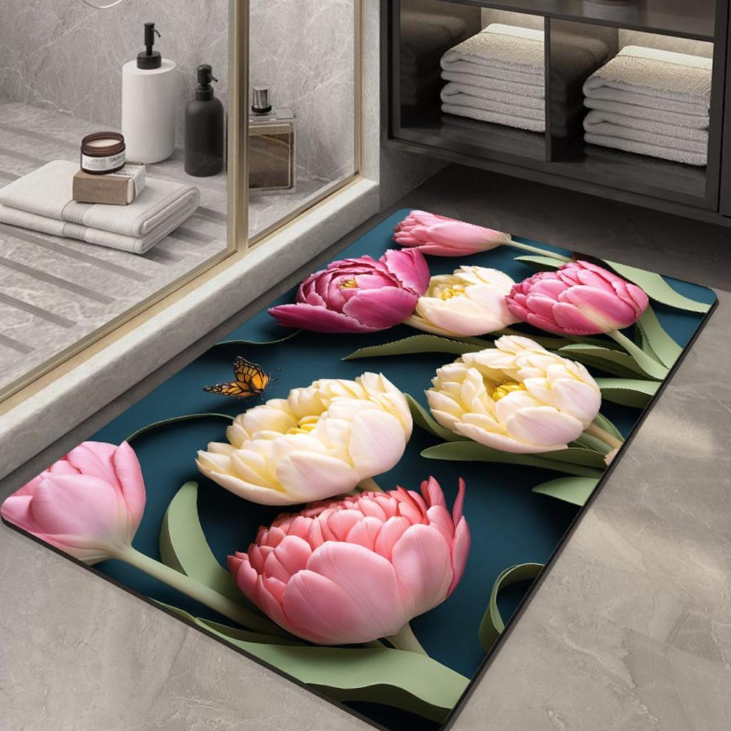 Diatom Printing Bathroom Thickening Mat Bath Non-slip Carpets In Wash Basin Bathtub Side Floor Rug Shower Room Doormat Memory Foam 3D Pad