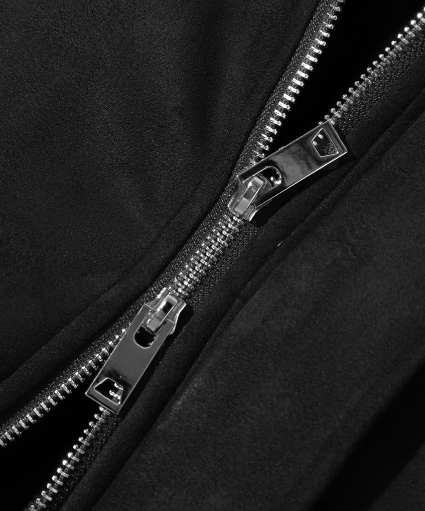 Trillion Suede Rivet Blouson Zip-Up Jacket (Black)