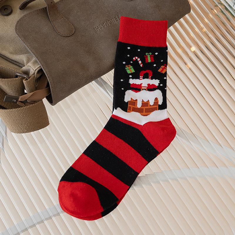 

Мужские и женские осенне-зимние мультяшные хлопковые носки средней длины - Рождественские чулки в европейском и американском стиле Red Yellow Blue Snowman