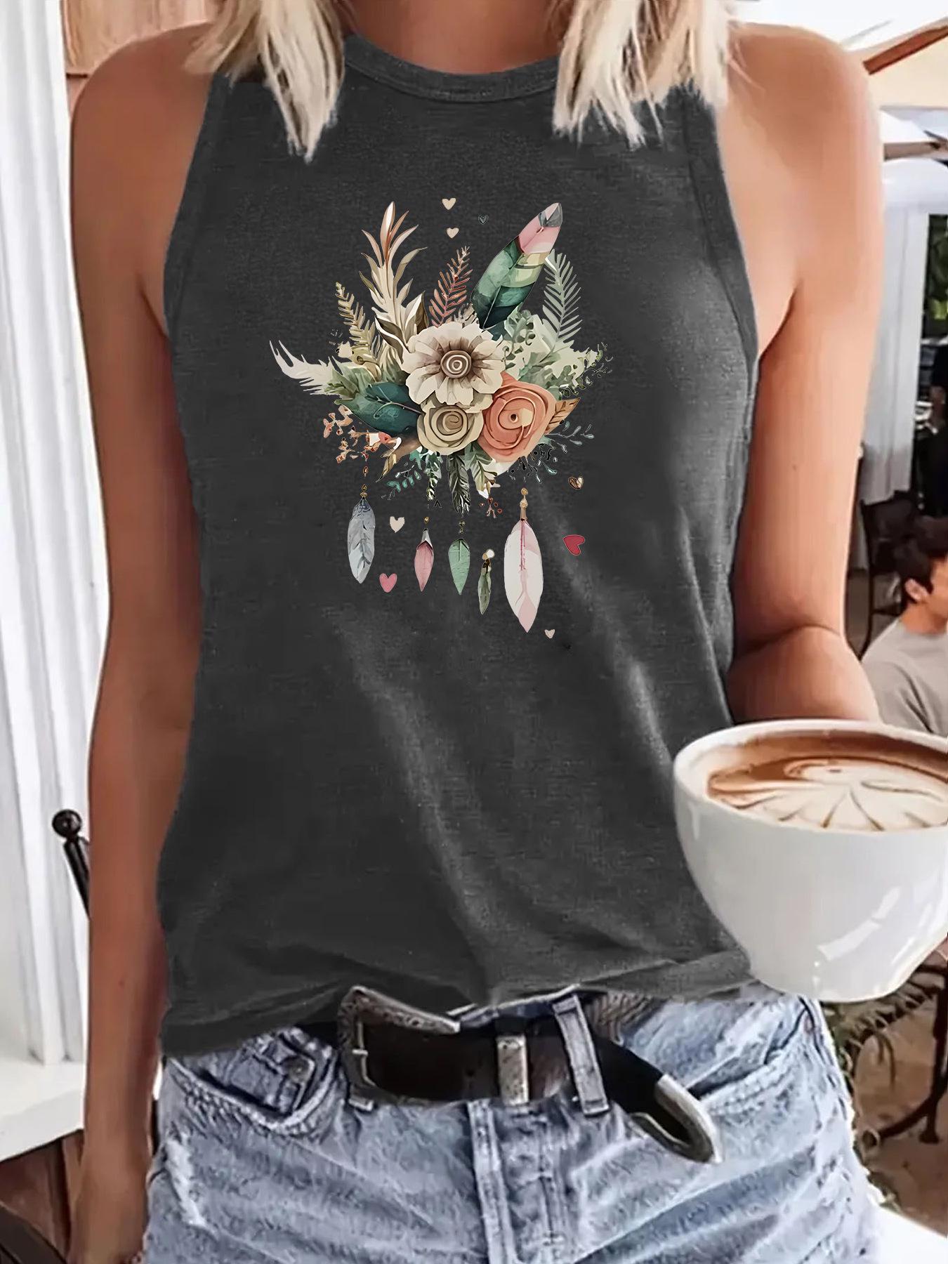 

Женский топ без рукавов на тонких бретелях с цветочным принтом и открытой спиной L темно-серого