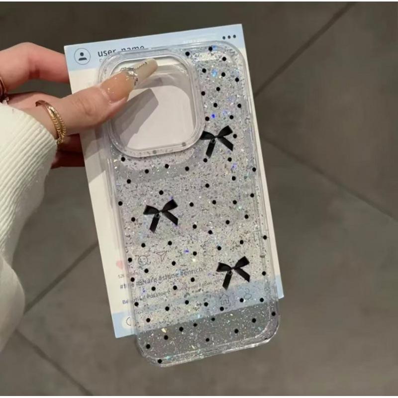 Exquisite Silver Glitter Bow Phone Case for iPhone 13-16 Pro Max