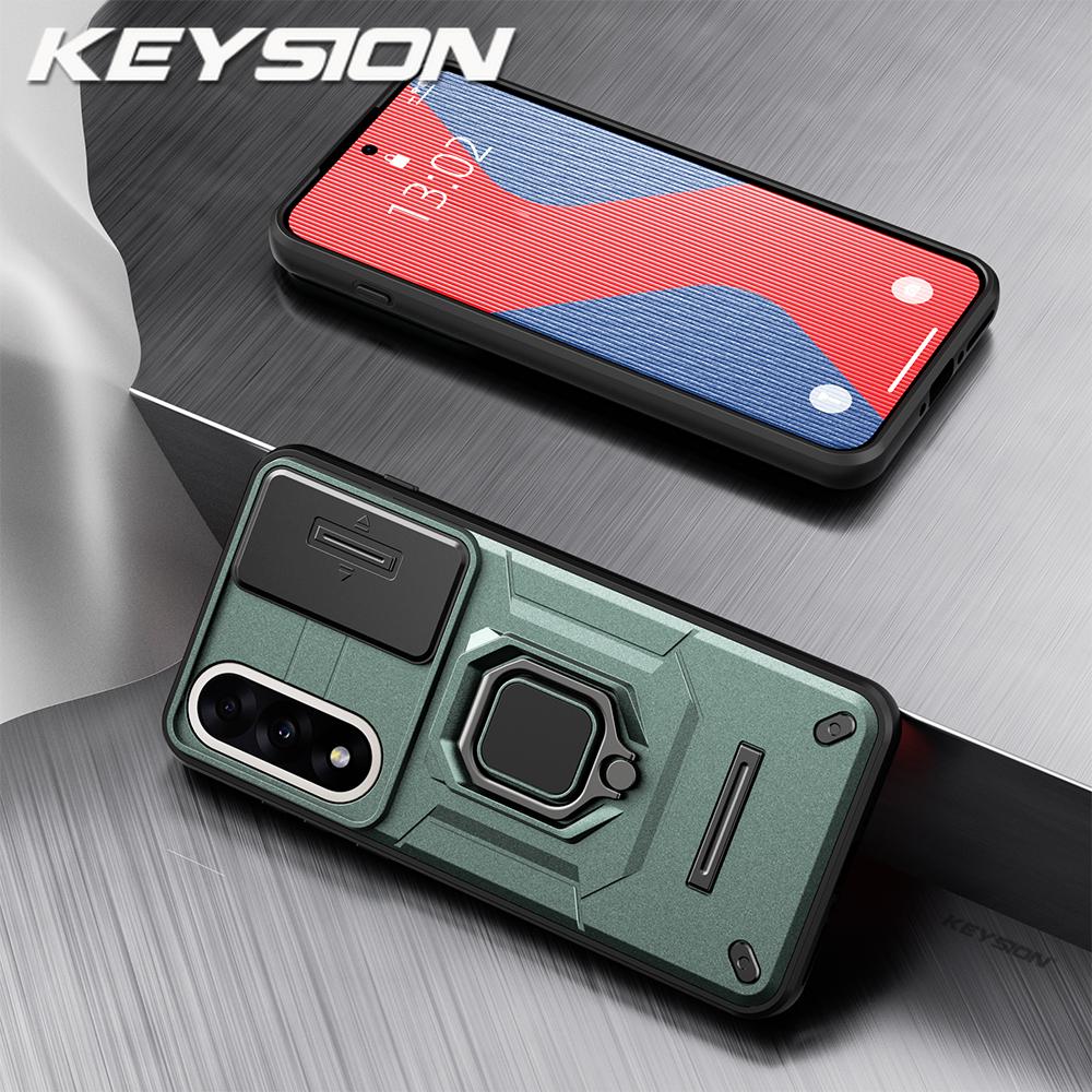 KEYSION Shockproof Case for OnePlus Nord 5 5G Slide Camera Lens Protection Metal Ring Stand Phone Cover for One Plus 1+ Nord 5