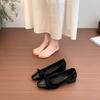 French Gentle Style Beautiful Bow Square Head Single Shoes Women's 2025 New Models with Skirt Temperament Patent Leather Light Mouth Ladyshoes