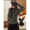 Small Stand-up Collar Stacked with Contrasting Striped Knitted Sweater, Autumn and Winter Button Retro Long-sleeved Top, and Sweater Inside for Women