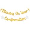Blessing On Your Confirmation Banner - First Communion, My Baptism, Enagegment/Christening/Baby Shower/Wedding Party Decorations Gold Glitter
