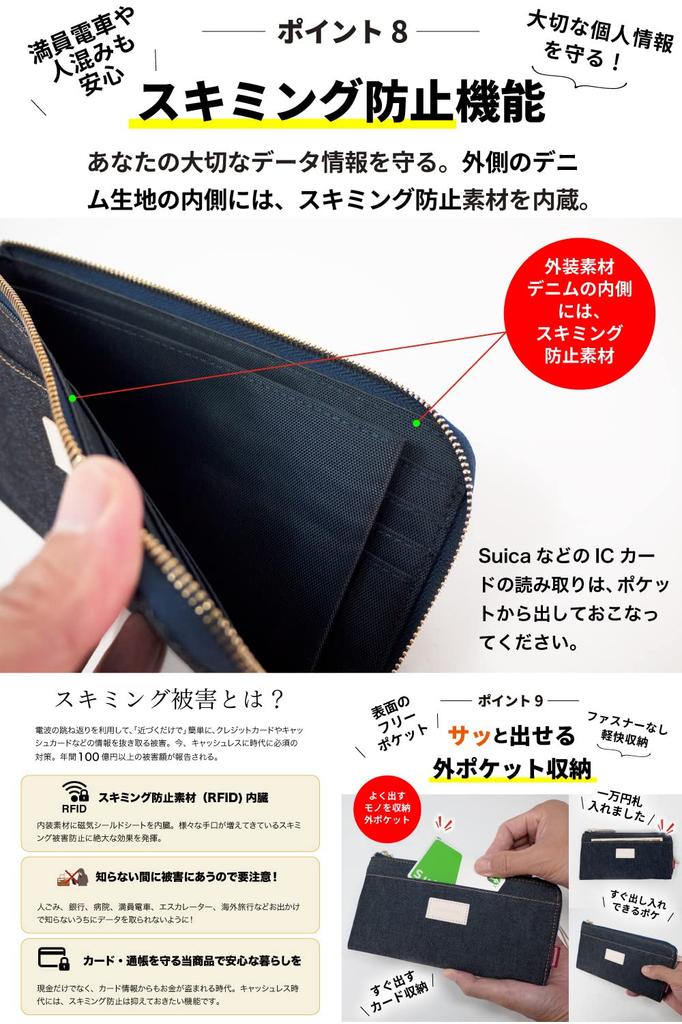 Need Network proud denim long wallet with bill coin 12 card and skimming protection for men - Japan's L-shaped zipper, compartment, purse, ultra-thin,