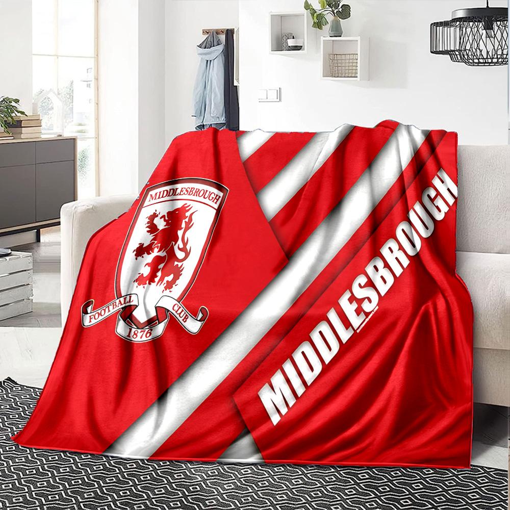 Middlesbrough Football Club Crest Flannel Blanket, Soft Polyester, Modern Design, All-Season for Camping, Travel, Gifts for holidays or birthdays