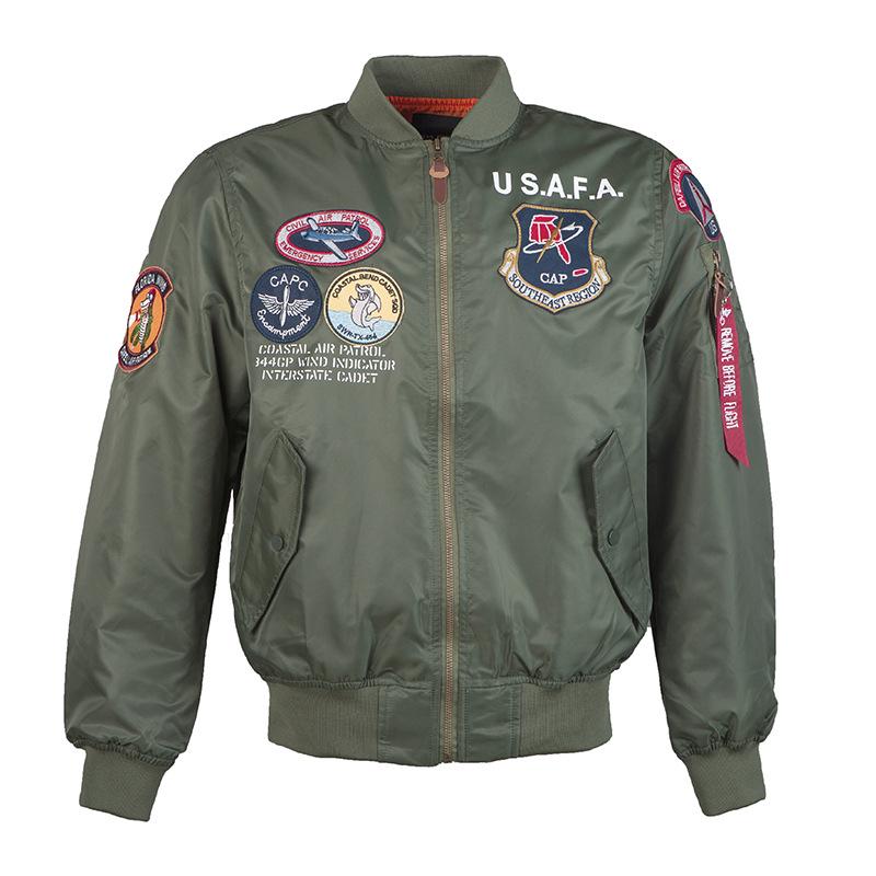 Trendy 2025 American Style Men's MA-1 Air Force Pilot Jacket with Badge Embroidery for Spring/Autumn.