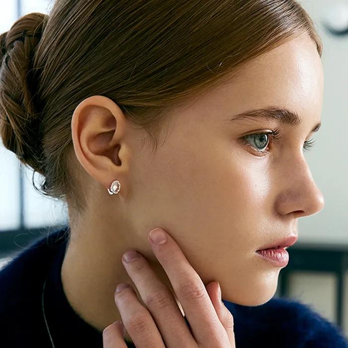 [Silver925] Oval back point hoop earring