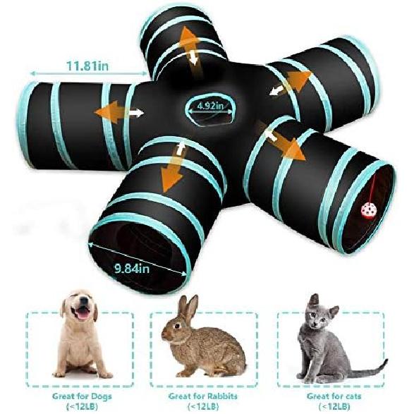 Cat Tunnel Toy 5 Way, Collapsible Cat Playhouse Pet Play Tunnel Tube with Storage Bag for Cats, Puppy, Rabbits, Ferret, Guinea Pig, Indoor and