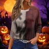 Women 3/4 Sleeve Loose Fit Casual Halloween Print T Shirt Round Neck Pullover Top for Autumn and Spring