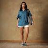 Summer Women's Teal Cotton Oversized Button-Down Shirt, Loose Relaxed Fit Casual Top for Daily Wear