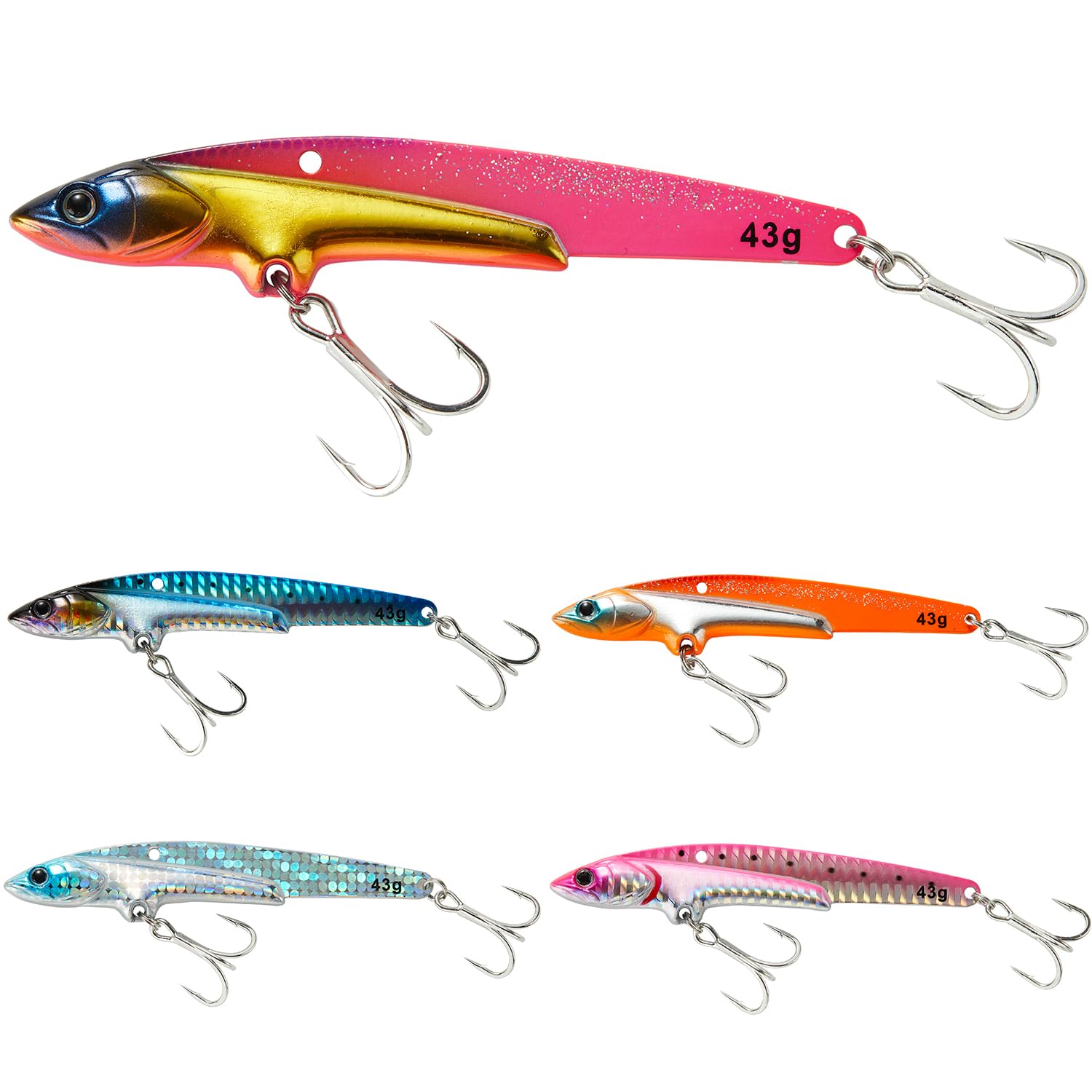 

Приманка для морского окуня Металлический виб Приманка для синей рыбы Набор из 5 цветов 27г 35г 43г Синяя рыба Железная пластина Виб Металлическая вибрация [Приманка Seiran]