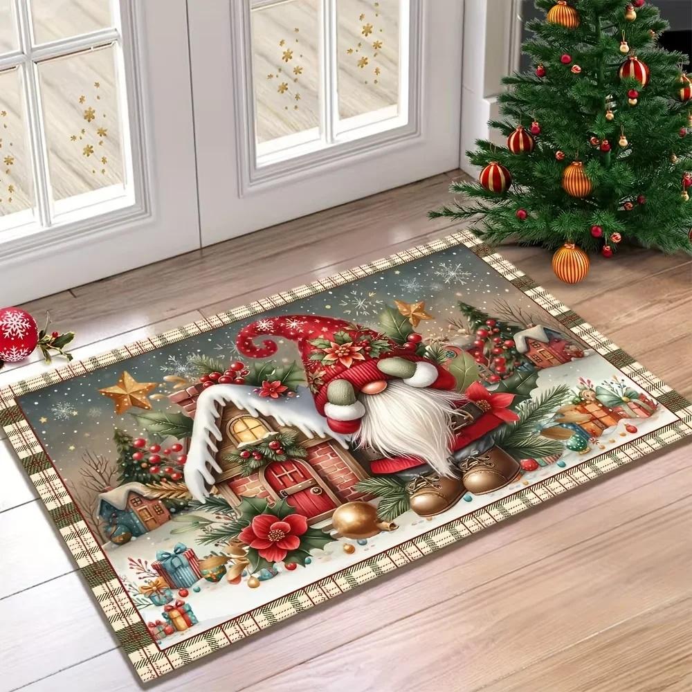 Christmas Themed Carpet  Holiday Party Anti Slip Floor Mat  Home Decoration  Living Room Christmas Cartoon Pattern Floor Mat