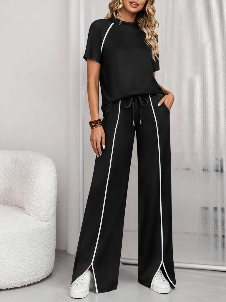 2026 Women's Round Neck Ribbed Casual Hoodie and Pants Set