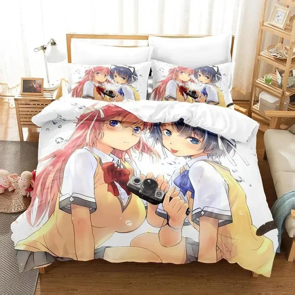 New Kawaii Waiting In The Summer Bedding Set Cartoon Anime Three-Piece Set Adult Kid Bedroom Duvet Cover Sets Twin Bedding Set