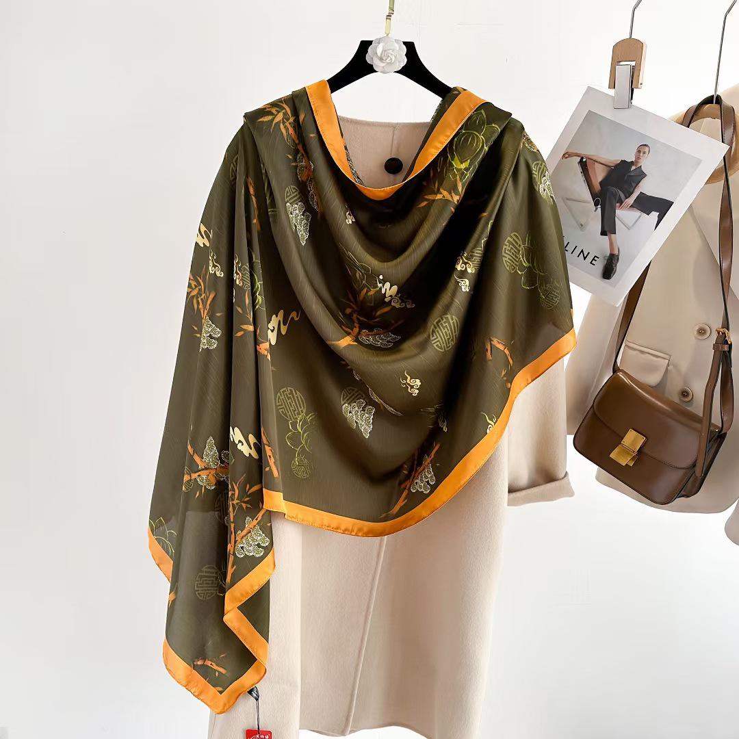 

Шелковый шарф-шаль двойного назначения для осени и зимы 180-90cm