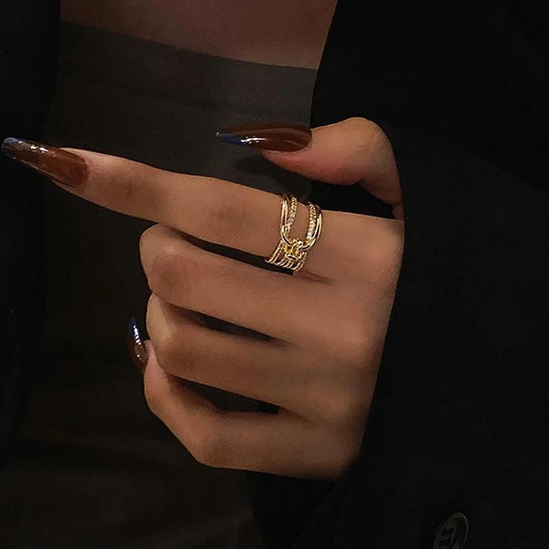 Pierścionek damski pozłacany srebrem próby 925, nieregularny, z pustym otworem, z błyszczącym cyrkoniem, geometryczny, modny, prosty, biżuteria na imprezę, prezent