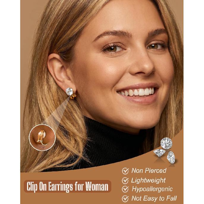 7 Pairs Gold Clip On Earrings for Women | Non Pierced Hypoallergenic Earring CZ Chunky Clip On Hoop Earrings 14K Gold Plated Ear Clips Fake Earring