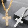 Hip Hop 316L Stainless Steel & Full CZ Cross Pendant Necklace Man Double Layer Hollow Cross Jewelry Gifts Trend Necklaces