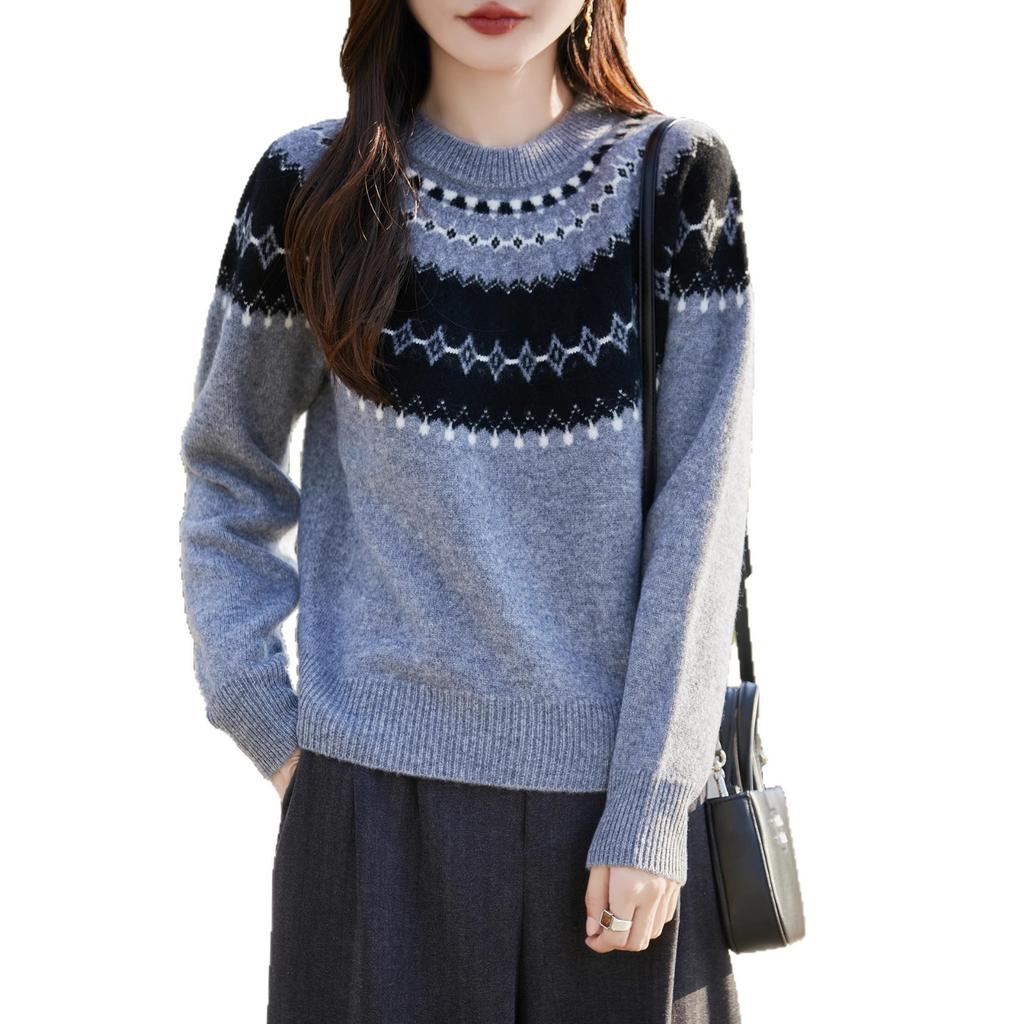 Autumn And Winter Pullover Retro Wool Jacquard Ethnic Style Design Sense Thickened Lazy And Thin Knitted Sweater