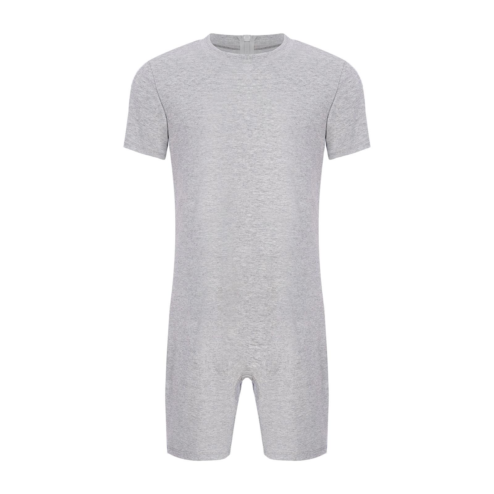 Unisex Anti-Strip Adaptiver Overall Rundhalsausschnitt Kurzer Ärmel Kurzes Bein Reißverschluss hinten Einteiler Strampler XS grau