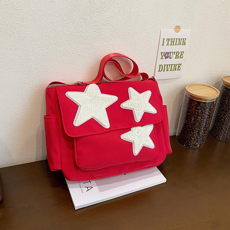 Schultertasche mit kontrastfarbigem Sternmuster, modisch lässig, bequeme Träger, großes Fassungsvermögen